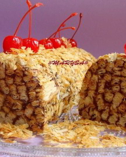 Рецепт торта-полена из слоеного теста с шоколадным кремом