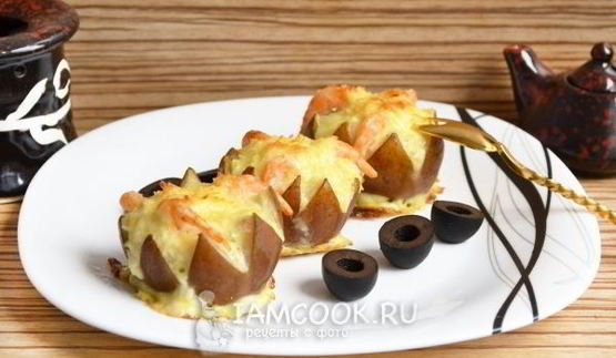 запеченная груша с креветками