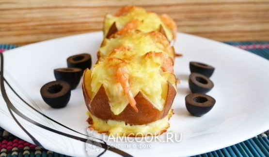 запеченная груша с креветками