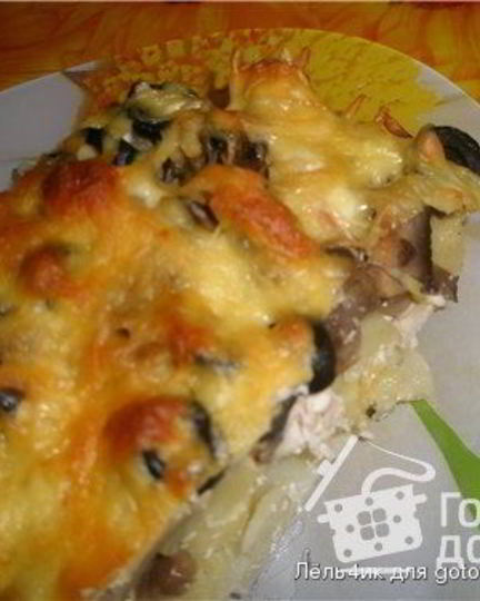 Рецепт картофеля с курицей под вкусной шубкой