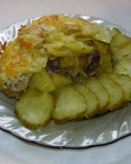 Рецепт картошки с грибами и сыром в духовке