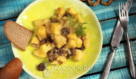 картошка с куриными сердечками