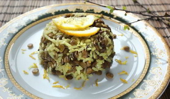 лимонный рис, жареный с чечевицей