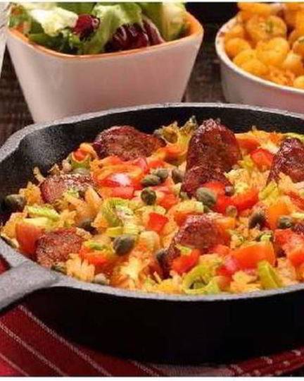 Рецепт риса с ветчиной и острыми чоризо