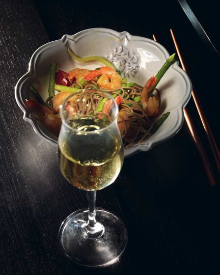 Рецепт гречневой лапши с креветками и зеленой спаржей