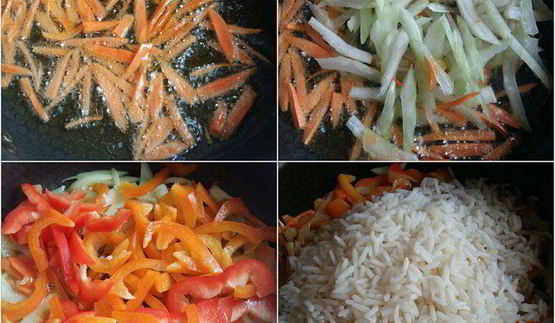 котлеты по-корейски на подушке из риса с овощами