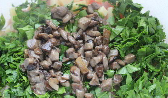 рубленые куриные котлеты с лесными грибами и сыром джюгас