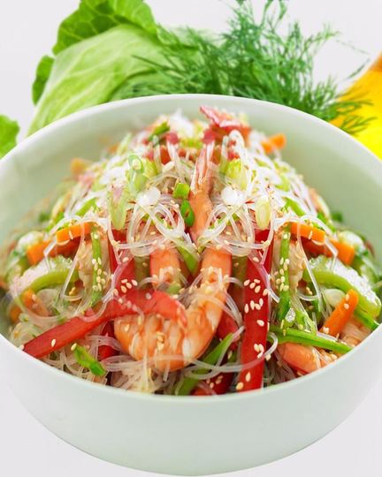 Рецепт крахмальной лапши с креветками