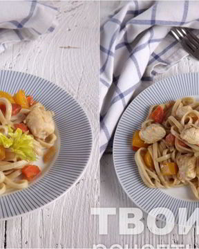 Лапша удон с курицей и овощами