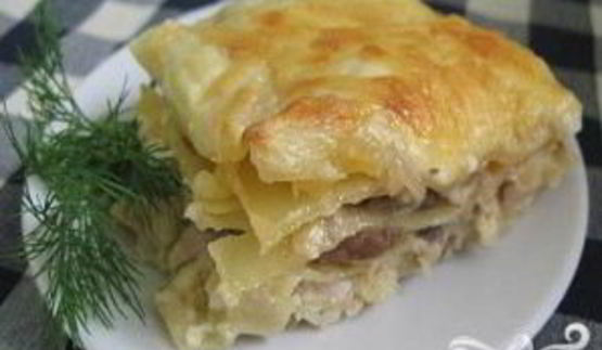 лазанья с курицей и грибами