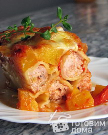 Рецепт каннеллонь с фаршем в томатно-тыквенном соусе
