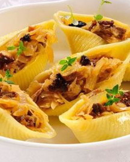 Рецепт конкильонь фаршированных капустой с грибами