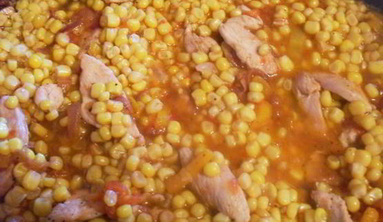 макароны с курицей и кукурузой