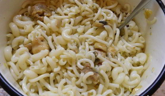 макароны с курицей и шампиньонами