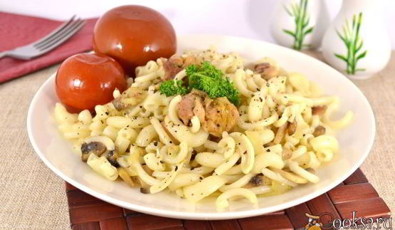 макароны с курицей и шампиньонами