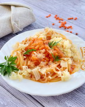 Паста с чечевицей и морковью