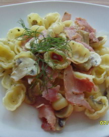 Рецепт пасты с грибами и ветчиной