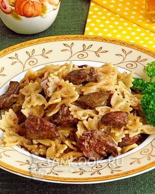 Паста с куриной печенью в мультиварке