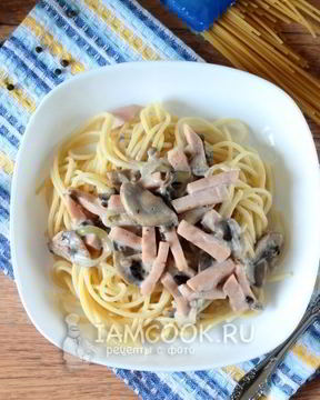 Паста с ветчиной и грибами
