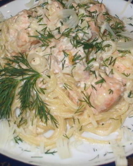 Рецепт спагетти в сливочно-сырном соусе с семгой