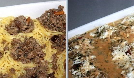 запеченные под сыром гнезда-спагетти с фаршем и грибами