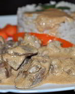 Куриные потрошки в соево-сливочном соусе