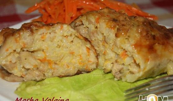 окорочка, фаршированные рисом, морковью и луком