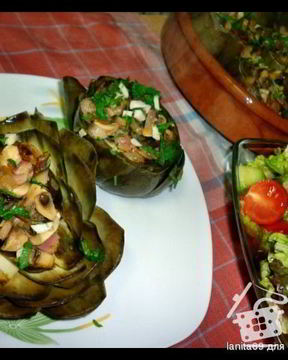Артишоки фаршированные грибами и беконом