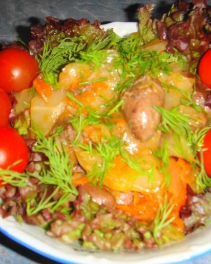 Рецепт капусты тушеной с куриными сердечками