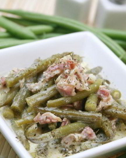 Рецепт зеленой фасоли с беконом и каштанами