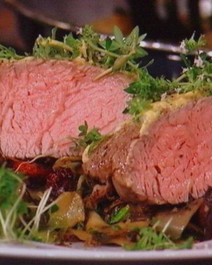 Рецепт филе телятины под апельсиново-горчичным соусом с грибным рагу