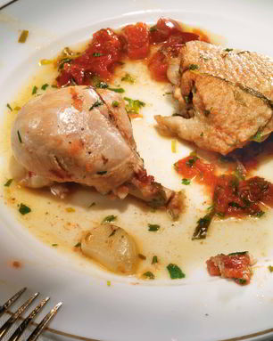 Куриное фрикасе с уксусом и зеленью