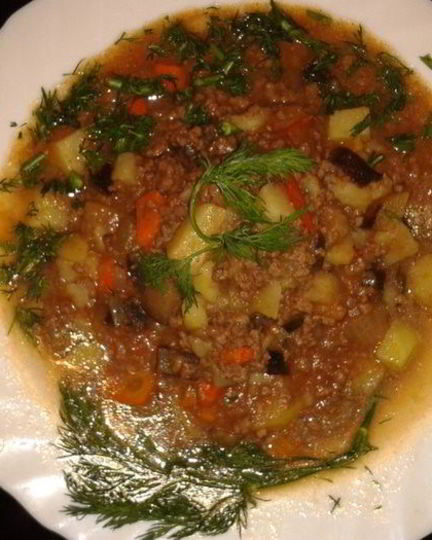 Рецепт рагу из баклажанов с фаршем