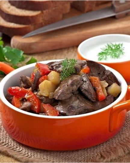Рецепт рагу из куриной печени с яблоком и сладким перцем