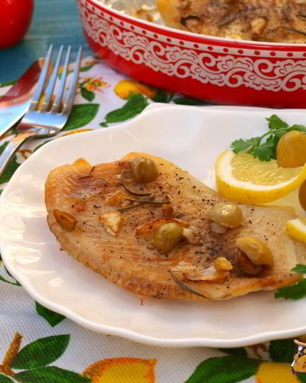 Рецепт филе тилапии запеченное с лимоном и оливками
