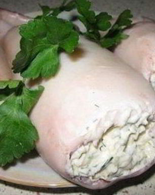 Кальмары с чесночно-сырной начинкой