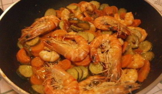 креветки в бренди с гарниром из овощей