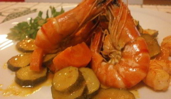 креветки в бренди с гарниром из овощей