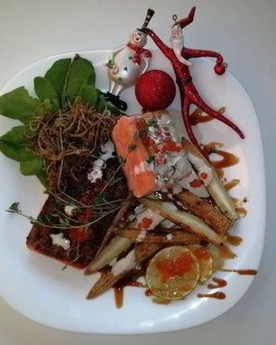 Лосось терияки с грибами еноки