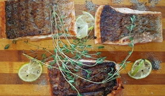 лосось терияки с грибами еноки