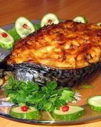 Скумбрия, фаршированная шампиньонами и овощами