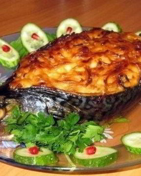 Скумбрия, фаршированная шампиньонами и овощами