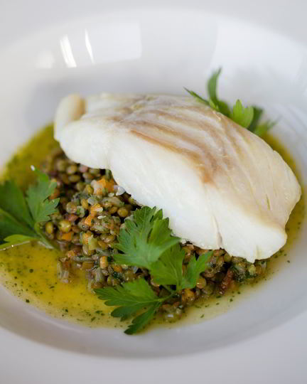 Рецепт трески с рагу из чечевицы