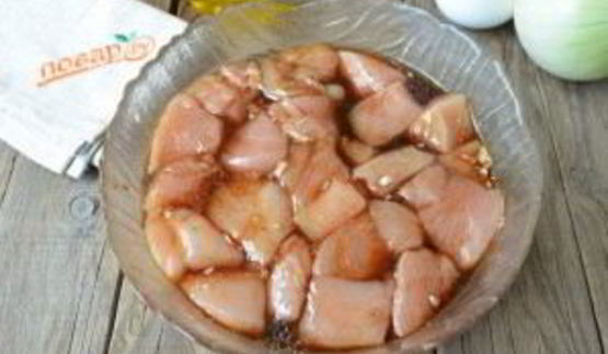 шашлычки из курицы в меду с овощами