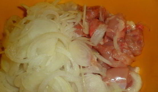 шашлык из курицы, с картошкой, в духовке