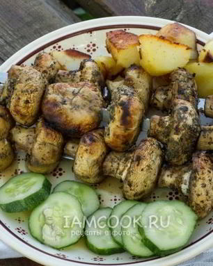 Шашлык из шампиньонов на углях