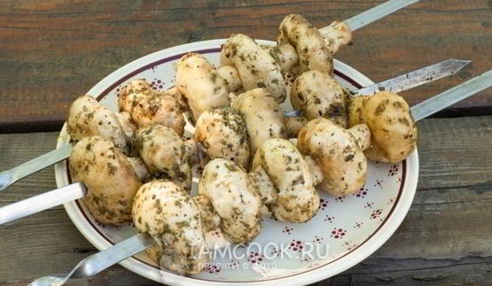 шашлык из шампиньонов на углях