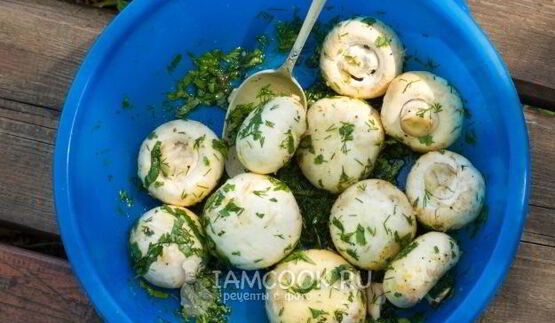 шашлык из шампиньонов с картофелем