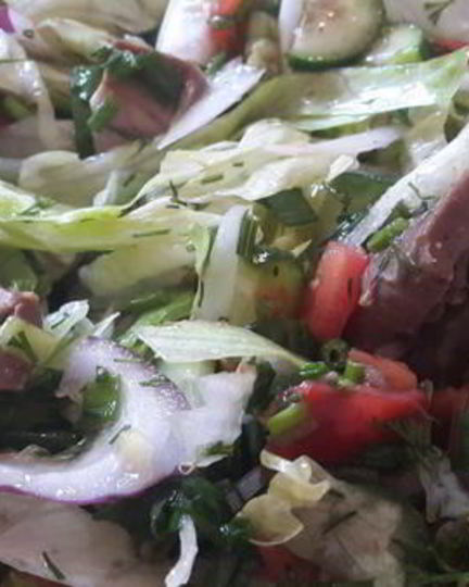 Рецепт овощного салата с бараньим сердцем