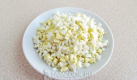 салат из копченой рыбы на кружочках сыра